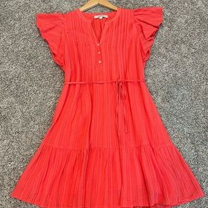 Coral Flutter Sleeve Dress